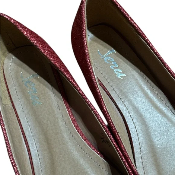 BNWOB Jeru Belinda Red Glitter Sparkle Flat Shoes 7.5 Wizard of Oz Shoes 7.5 - Picture 5 of 7